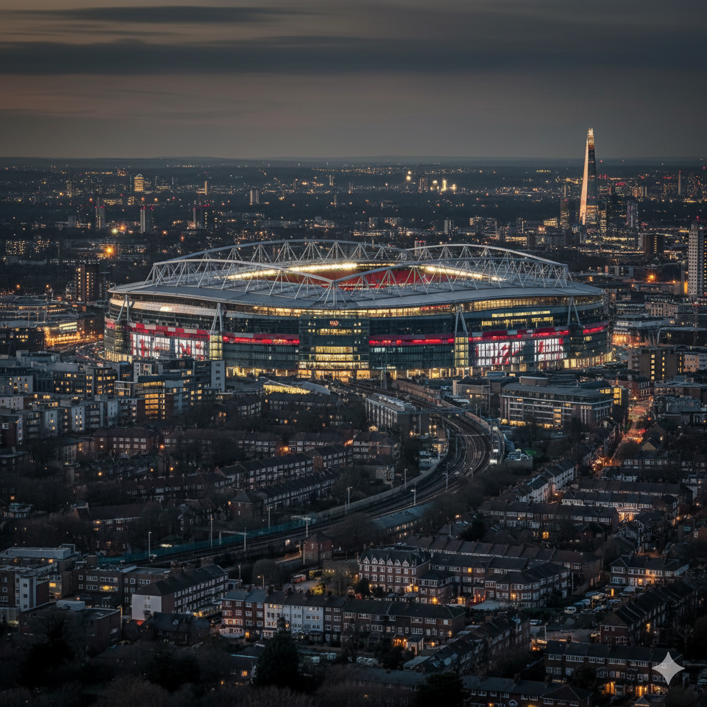 An AI-generated image of what Arsenal&#039;s Emirates Stadium could look like with a 70,000-seater capacity