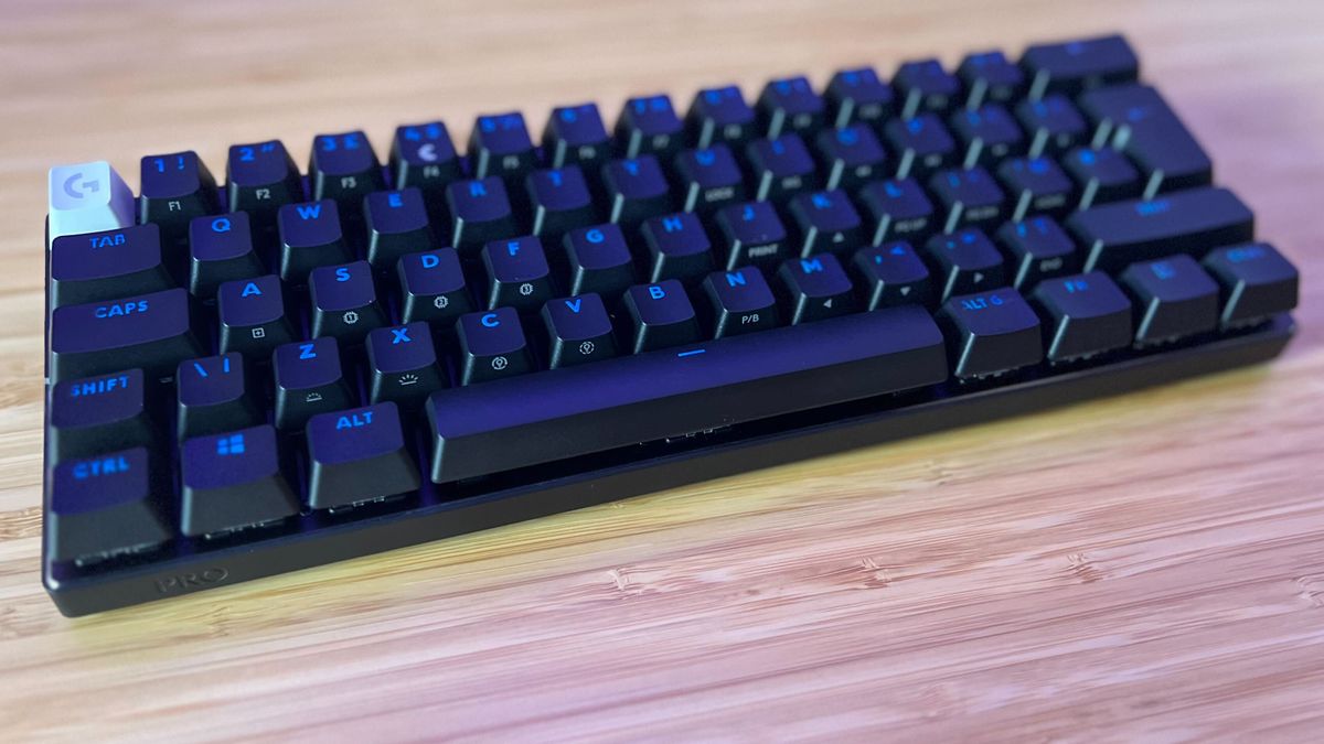 Logitech G Pro X 60 gaming keyboard on a wooden desk