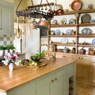 Kitchens shelving display with crockery