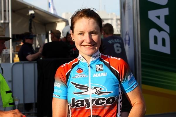 2011 Australian criterium champion Lauren Kitchen (Jayco-AIS) waits for the presentations.