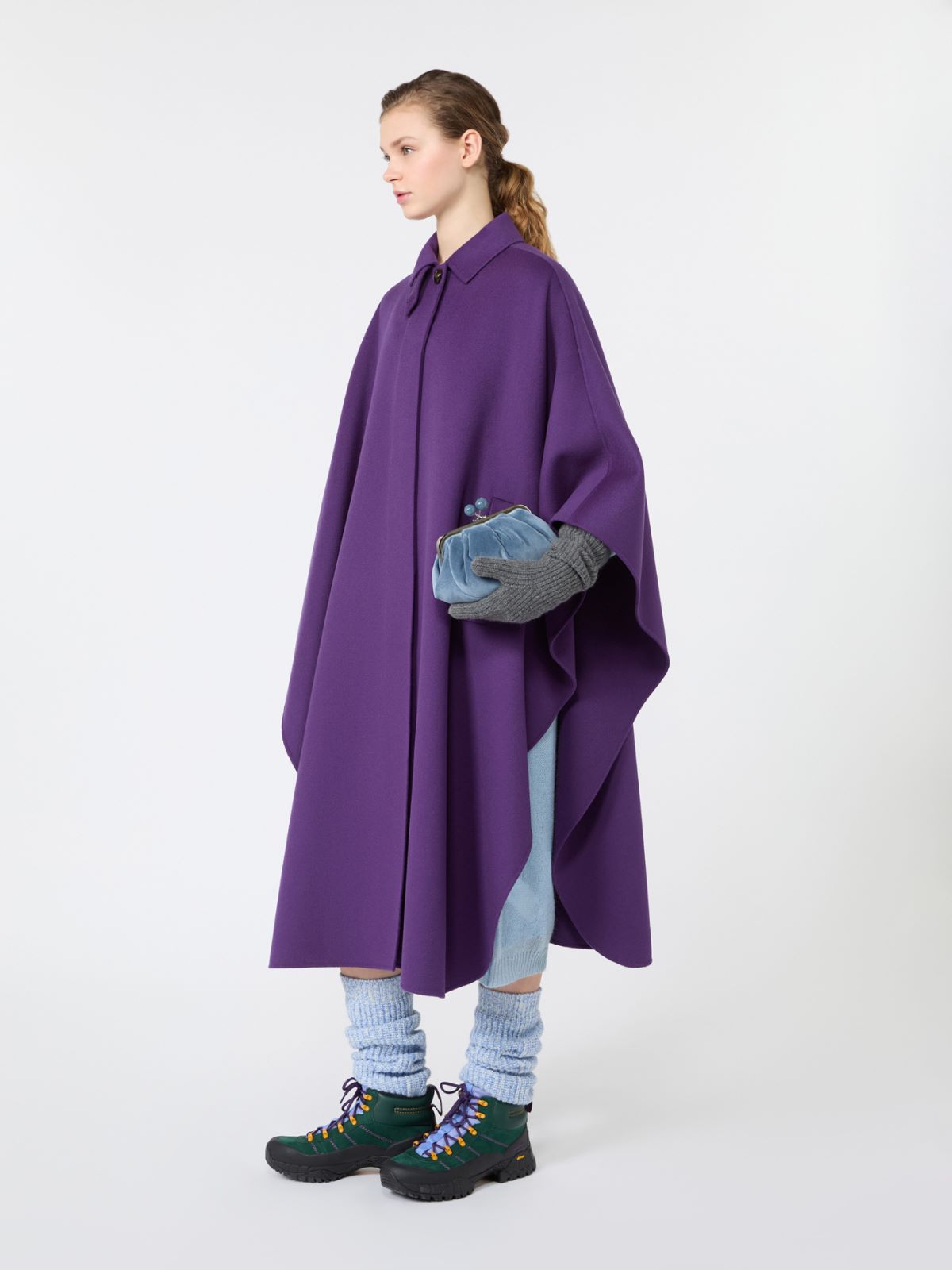 Wool-Blend Double Fabric Maxi Cape - Purple