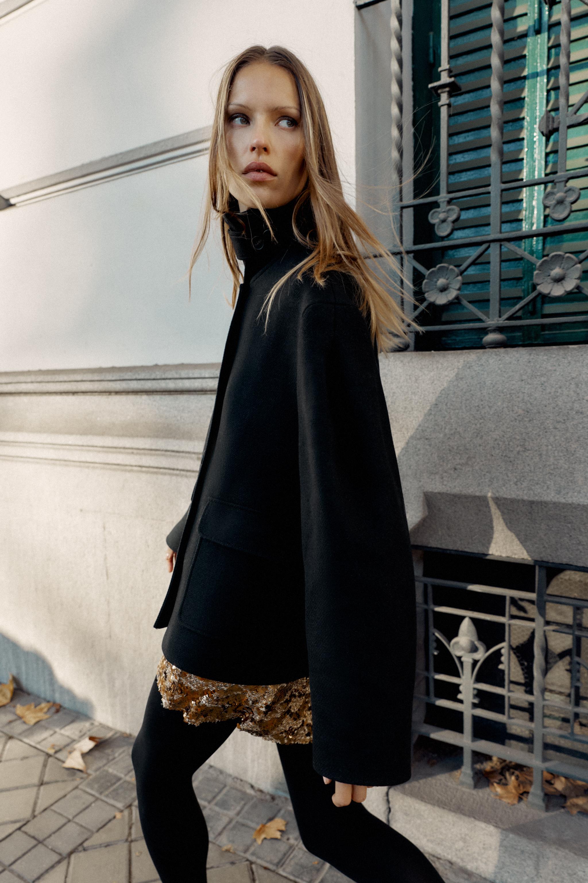 Cropped Wool Coat With High Neck