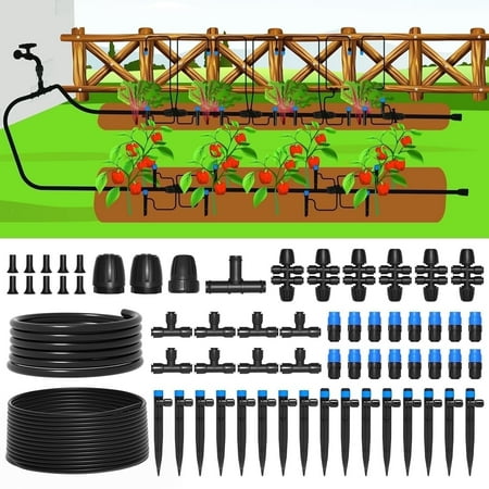 230ft Drip Irrigation Kit With Quick Connecter, Jorking Easy Connect Plants Irrigation System for Lawn Patio Raised Bed, 1/2 and 1/4 Inch Irrigation Tubing and Barbed Fittings