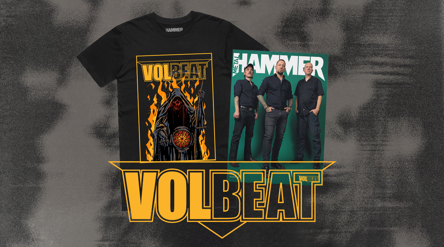 Metal Hammer issue 401 with a Volbeat cover, next to a Volbeat t-shirt