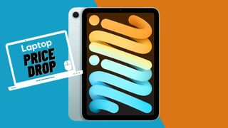 iPad mini 7 price drop against blue and orange background