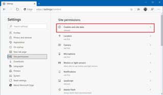 Microsoft Edge cookies and site permissions