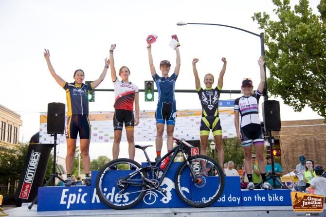 Chloe Woodruff atop the women's podium