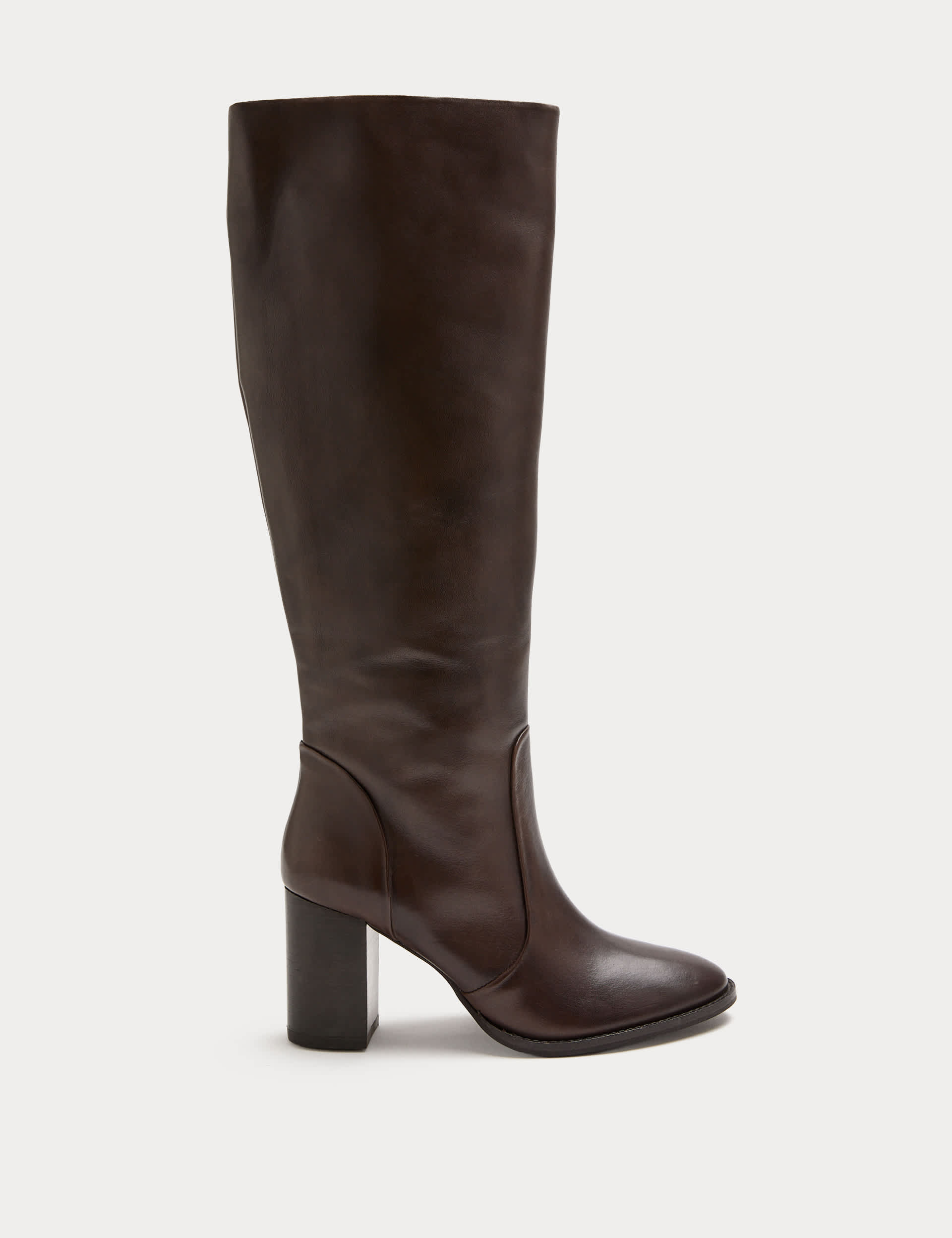 Leather Block Heel Knee High Boots