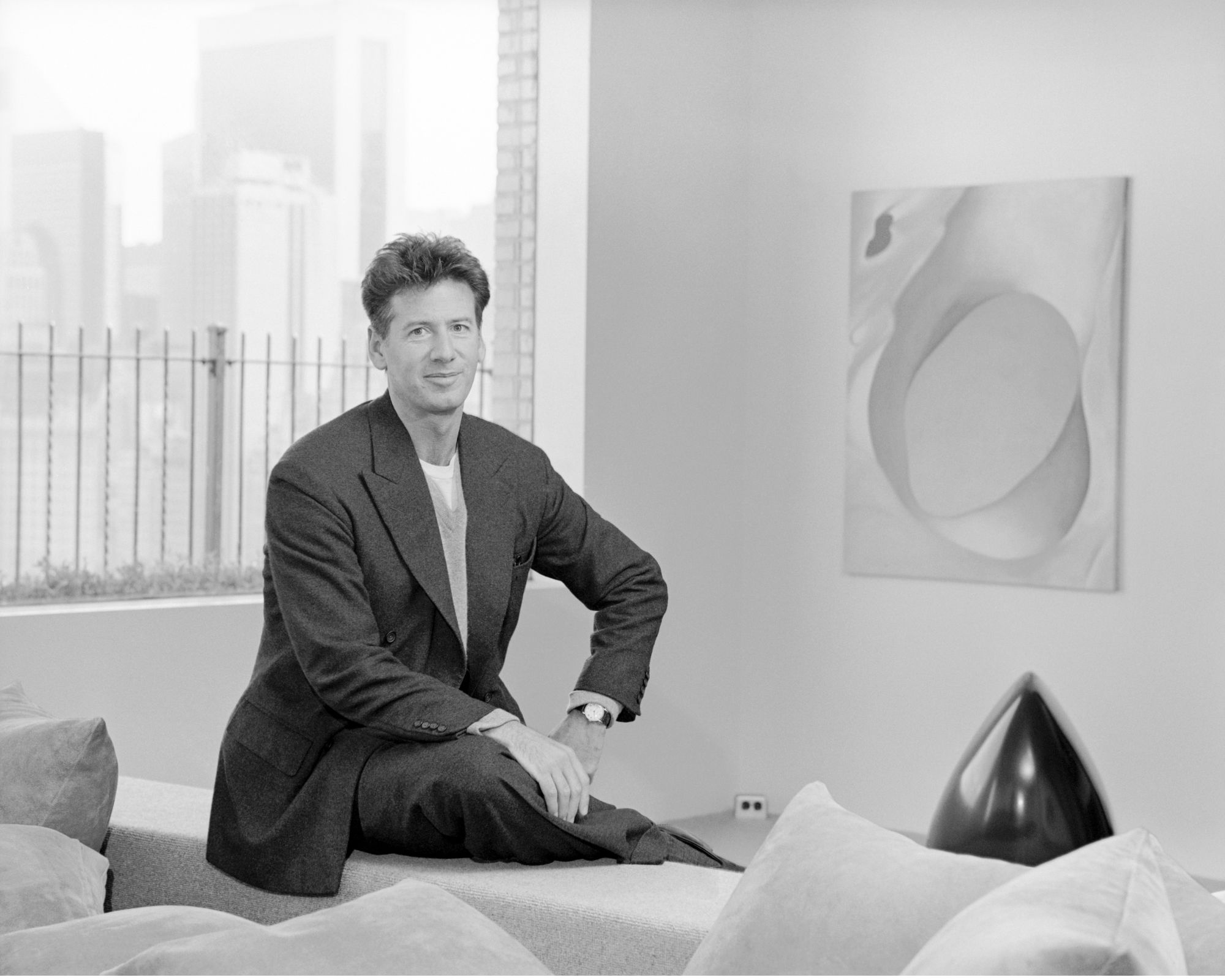 calvin klein in his new york apartment in black and white