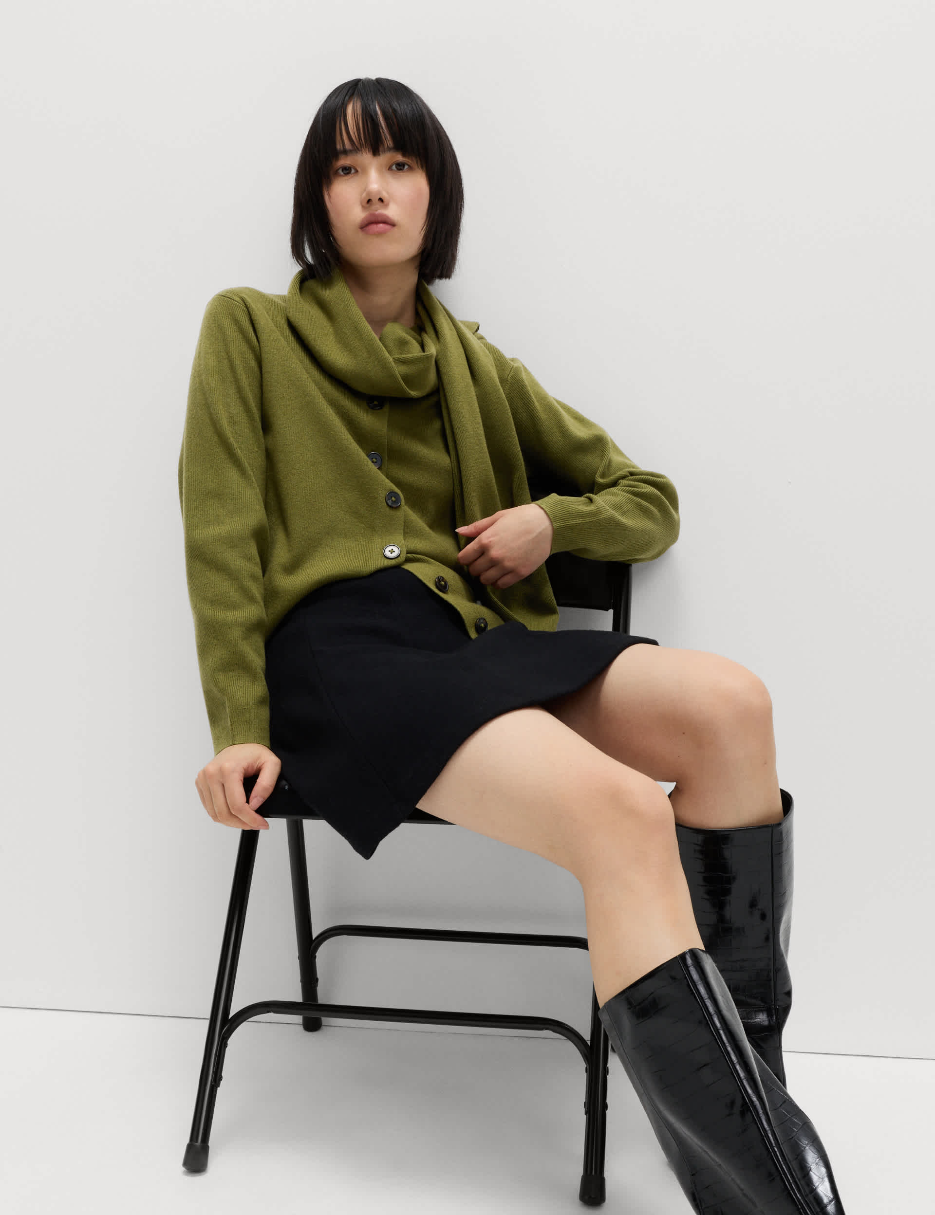 Air-Yarn Scarf-Neck Cardigan