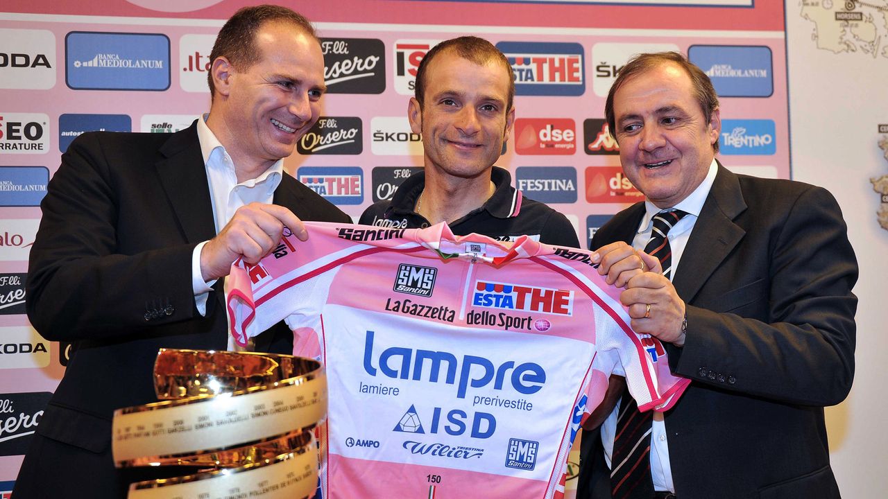 Michele Scarponi awarded the pink jersey as the winner of the 2011 Giro d'Italia
