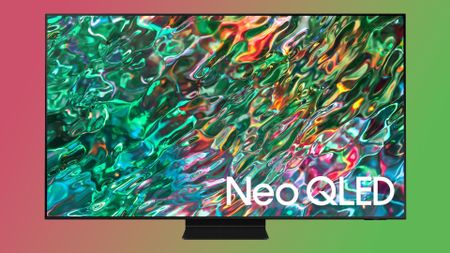 Samsung Neo QLED 2022 TV on colourful background