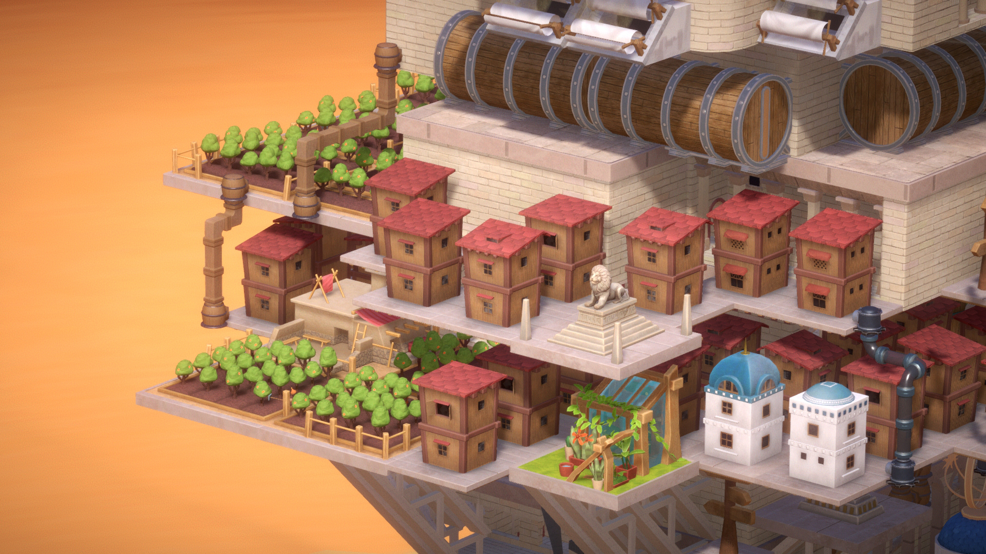 A small village and farm built upon the edge of a tower