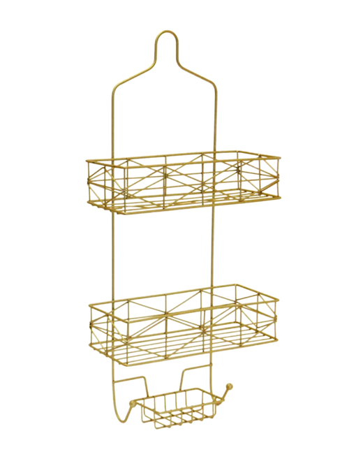 2-Tier Keira Glazed Gold Wire Shower Caddy With Soap Dish
