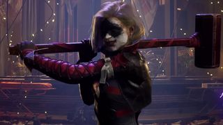 Harley Quinn holds a hammer over her shoulder
