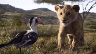 Simba approaches a bird in The Lion King (2019)