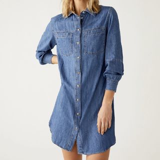 M&S Denim Knee Length Shirt Dress