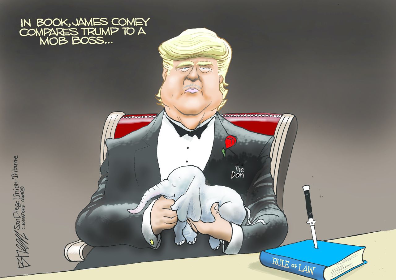 Political cartoon U.S. Trump mob boss Comey book A Higher Loyalty