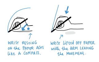 If you’re having trouble keeping your lines straight, try lifting your hand off the page and pulling the pen towards you, rather than pushing it away