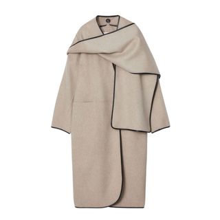 Leather-Trimmed Wool Scarf Coat