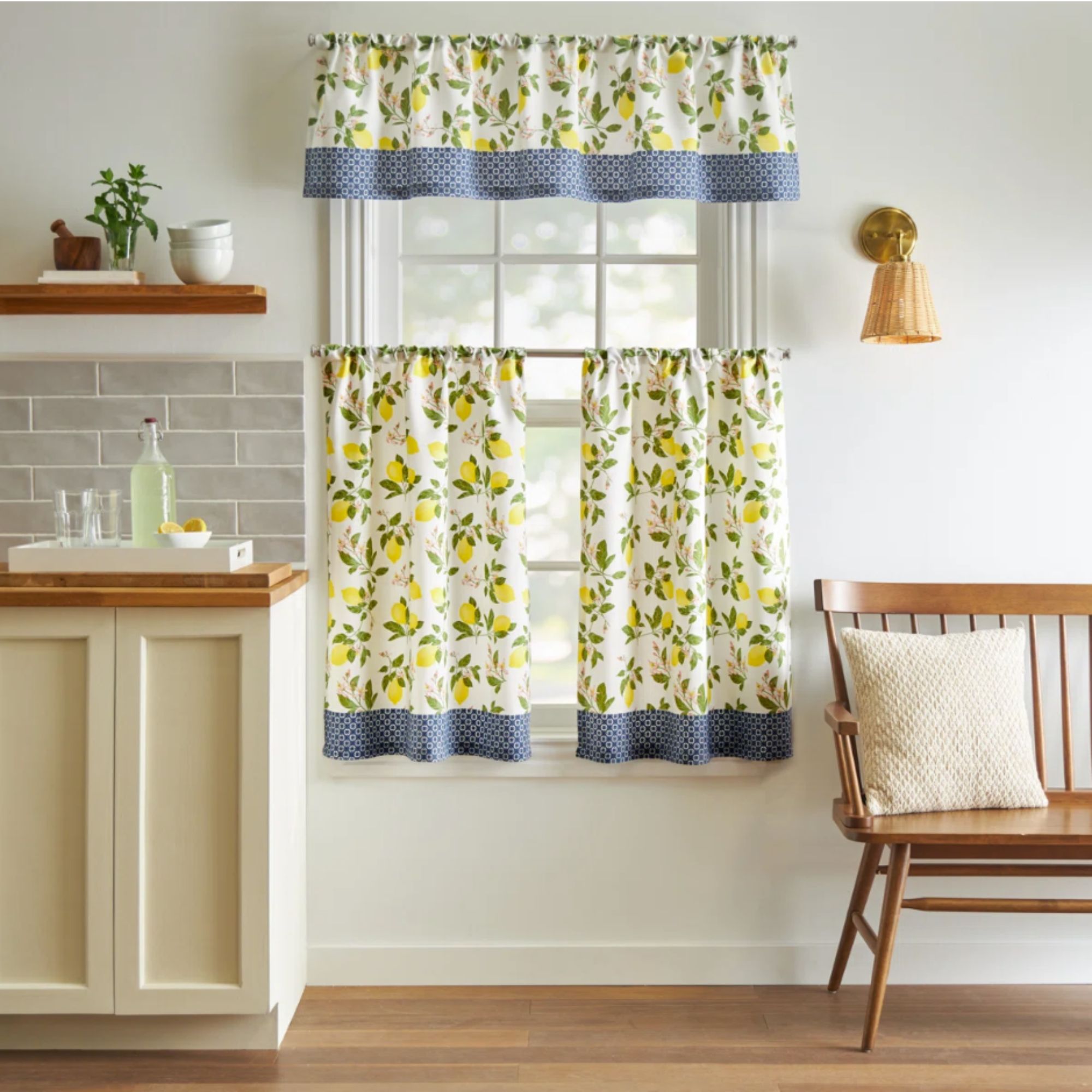 Lemons Light Filtering Rod Pocket Kitchen Curtain Valance and Tiers Set