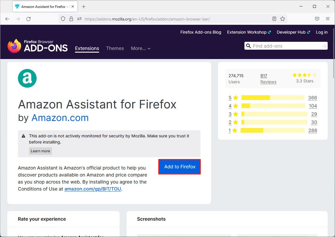 Firefox install Amazon Assistant