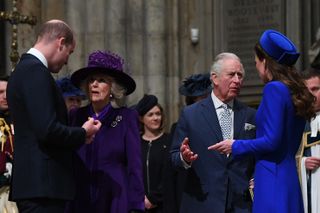 Prince William, Queen Camilla, King Charles, and Princess Kate attend the Commonwealth Day service ceremony at Westminster Abbey on March 14, 2022.