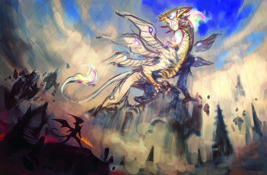 Artwork for a boss battle scene in a video game