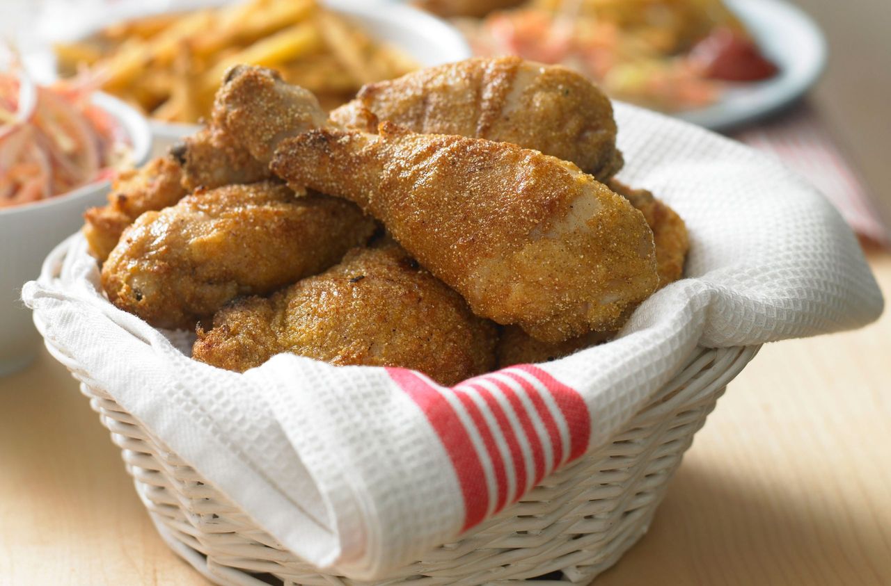 Homemade Southern-fried chicken.