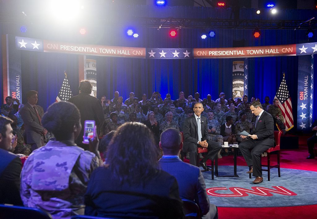 President Obama at a military town hall in Virginia