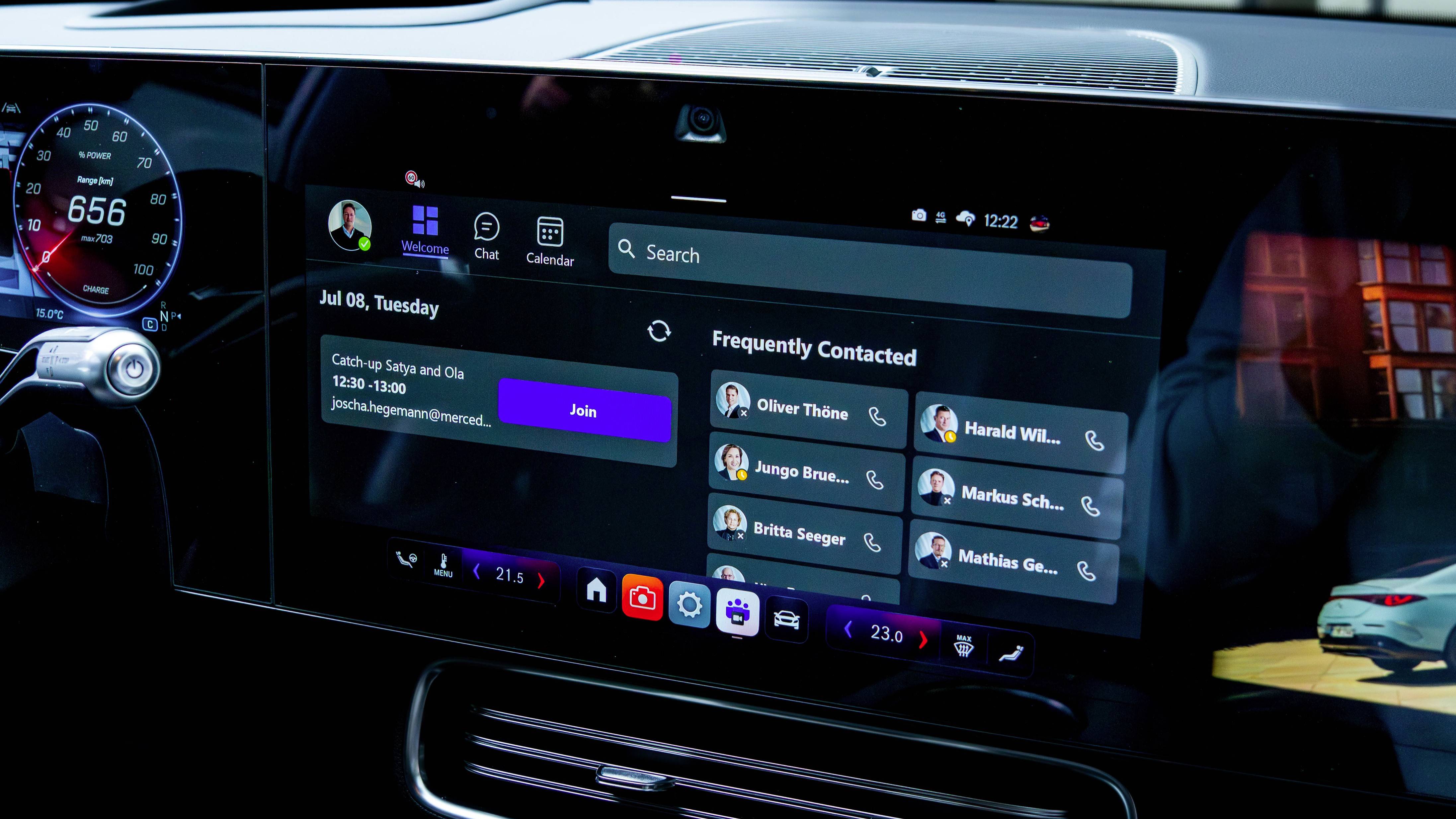 The Teams app on Mercedes-Bens in-car display.