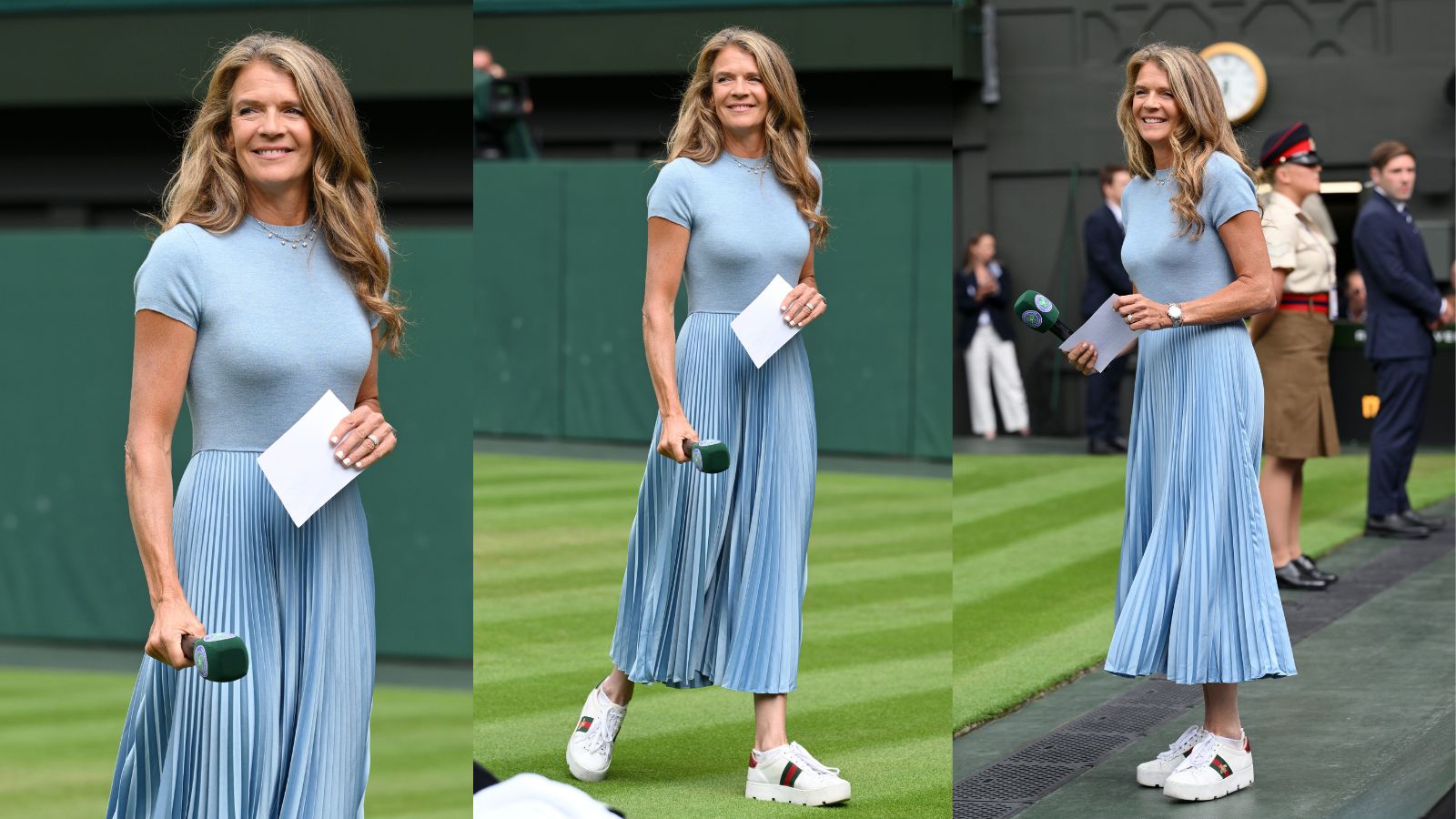 Annabel Croft in blue dress and white trainers