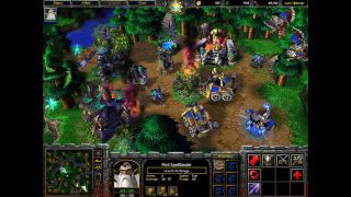 A skirmish in a forest in Warcraft 3 playing as Peril Spellbinder