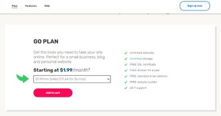 iPage hosting's pricing plan webpage