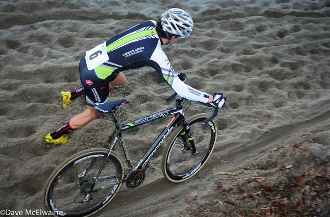 Curtis White (Cyclocrossworld.com) dismounting after he could ride not further in the sand