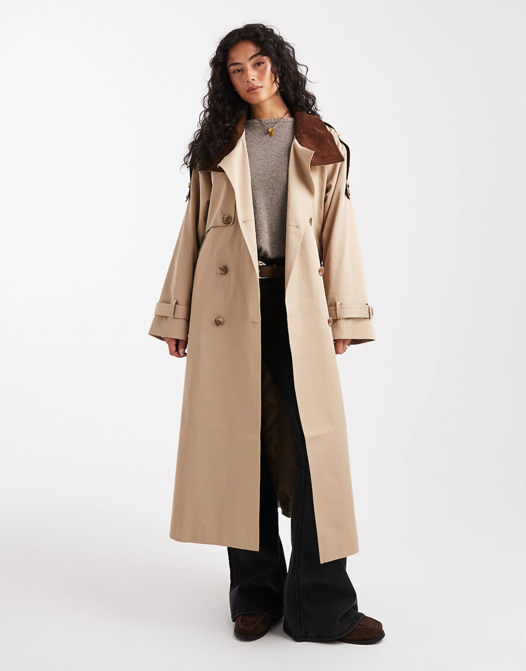 Asos Design Hero Longline Trench Coat in Stone