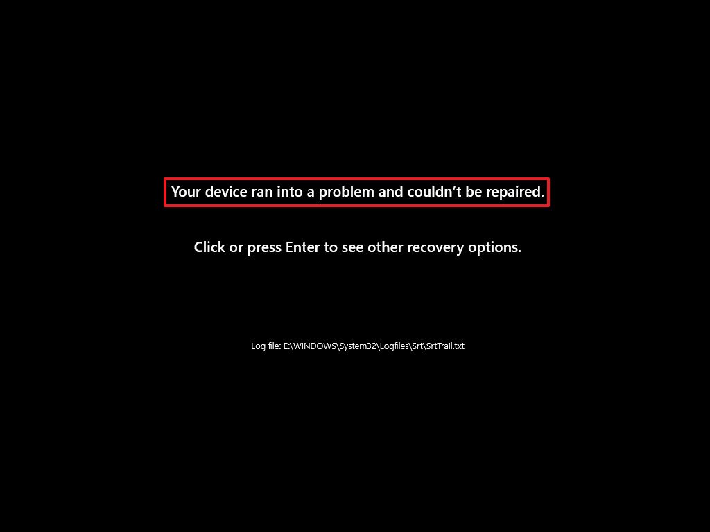 Quick Machine Recovery error message
