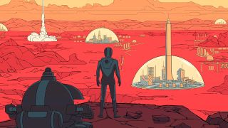 Still from the video game Surviving Mars - best space settlement games.