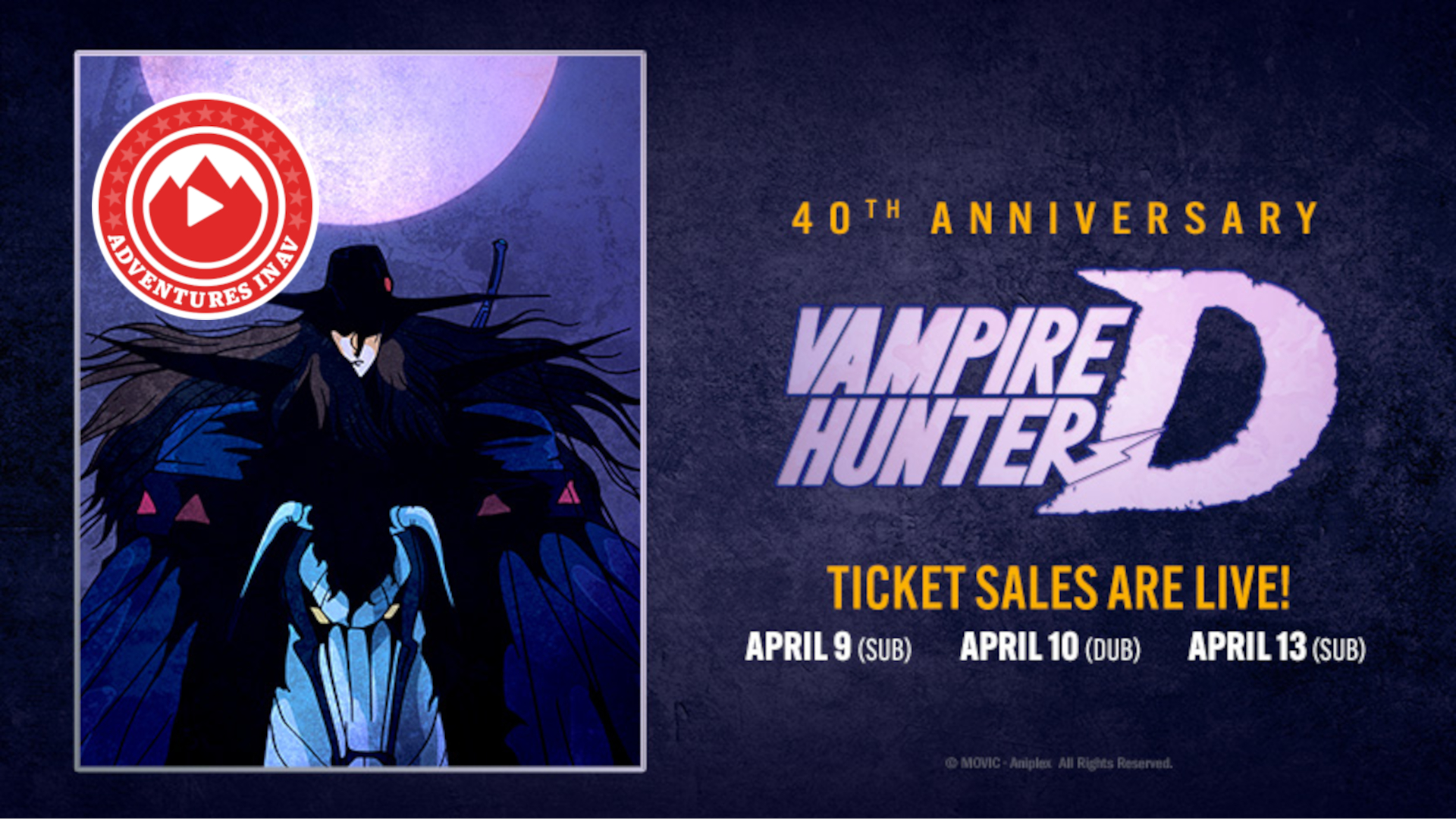 Vampire Hunter D 40th anniversary promo with Adventures in AV logo