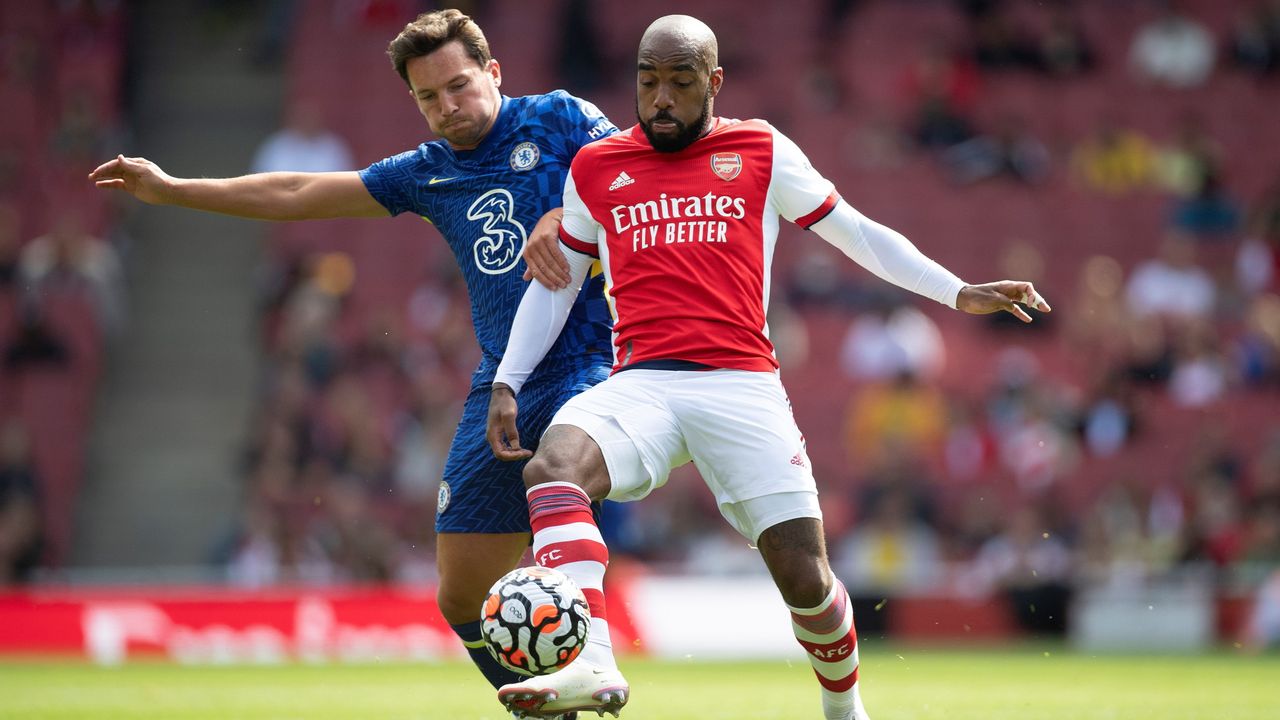 Danny Drinkwater of Chelsea and Alexandre Lacazette of Arsenal during the Pre Season Friendly between Arsenal and Chelsea at Emirates Stadium