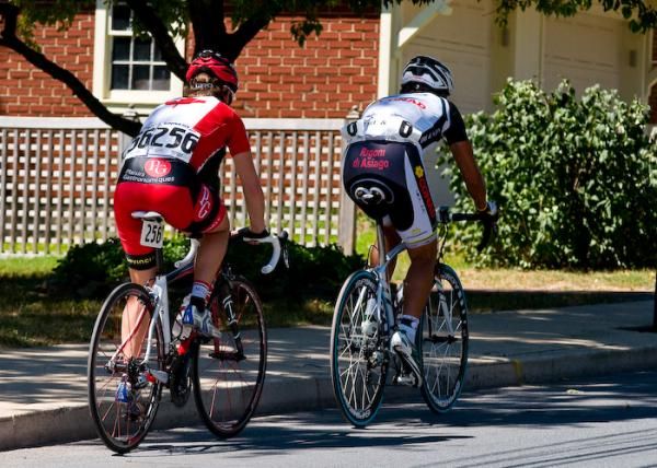 Serhy Hrechyn (Amore &amp; Vita) and Arnaud Papillon (Team Quebec) go off in pursuit of the break.