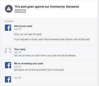 Facebook ban message