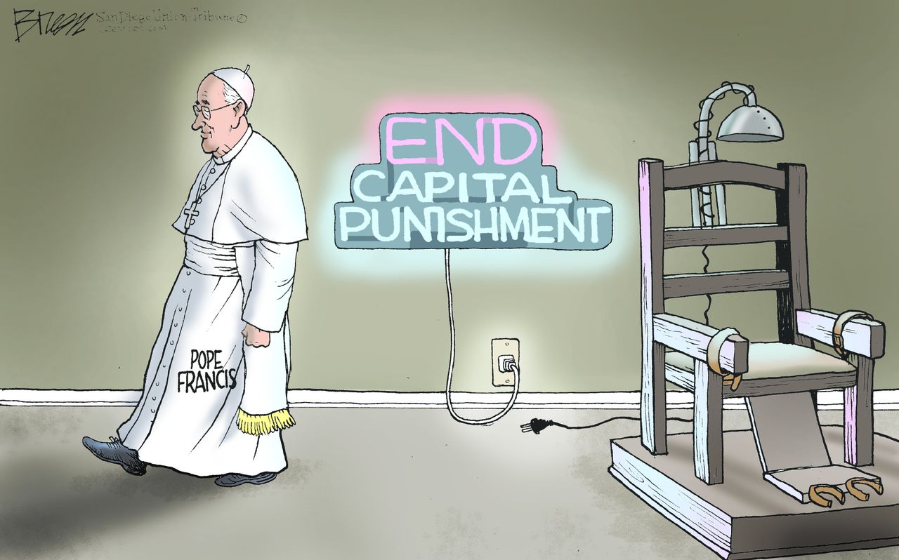 Political cartoon U.S. Pope Francis end capital punishment death penalty religion