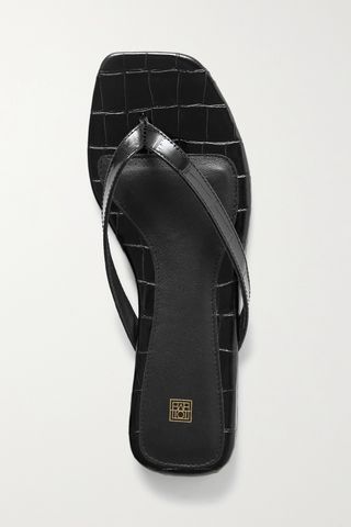 Croc-Effect Leather Flip Flops