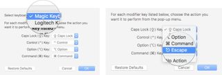 Select the built-in keyboard, and then select Escape from the Caps Lock drop down menu