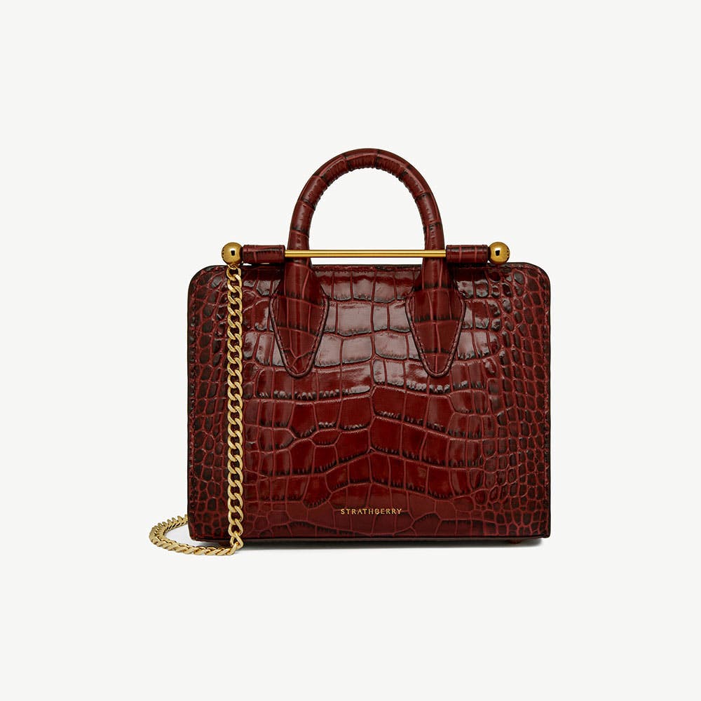 Nano Tote - Croc-Embossed Leather Oxblood