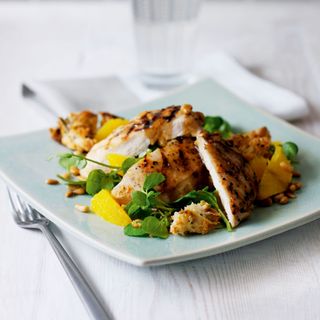 Chargrilled Chicken, Orange and Watercress Salad with Toasted Pine Nuts and Sourdough Croutons