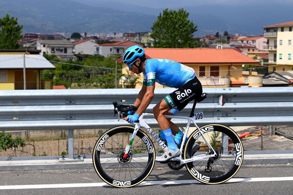 SCALEA ITALY MAY 12 Diego Rosa of Italy and EoloKometa Cycling Team competes in the breakaway during the 105th Giro dItalia 2022 Stage 6 a 192km stage from Palmi to Scalea Giro WorldTour on May 12 2022 in Scalea Italy Photo by Tim de WaeleGetty Images