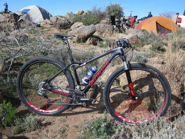 Rebecca Rusch's team-issue Specialized Fate is the women's analogue to the Stumpjumper HT, built with specific geometry but also smaller-diameter tubes.