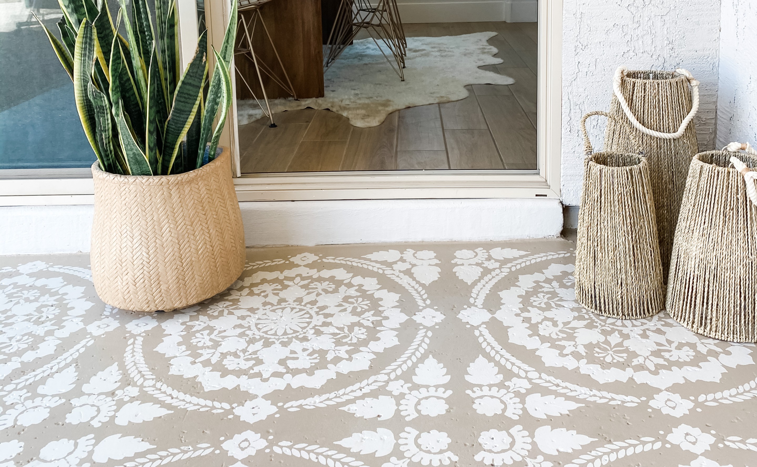 Before After A stylish patio makeover with concrete stencils